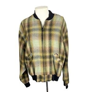 Vintage Palmettos Plaid Short Full Zip Jacket Wool Blend Plaid Womens Size Large
